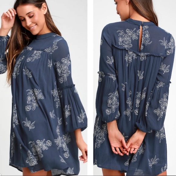 Lulus Dresses & Skirts - Lulu’s ‘No One Quite Like You’ Dark Blue Embroidered Shift Dress